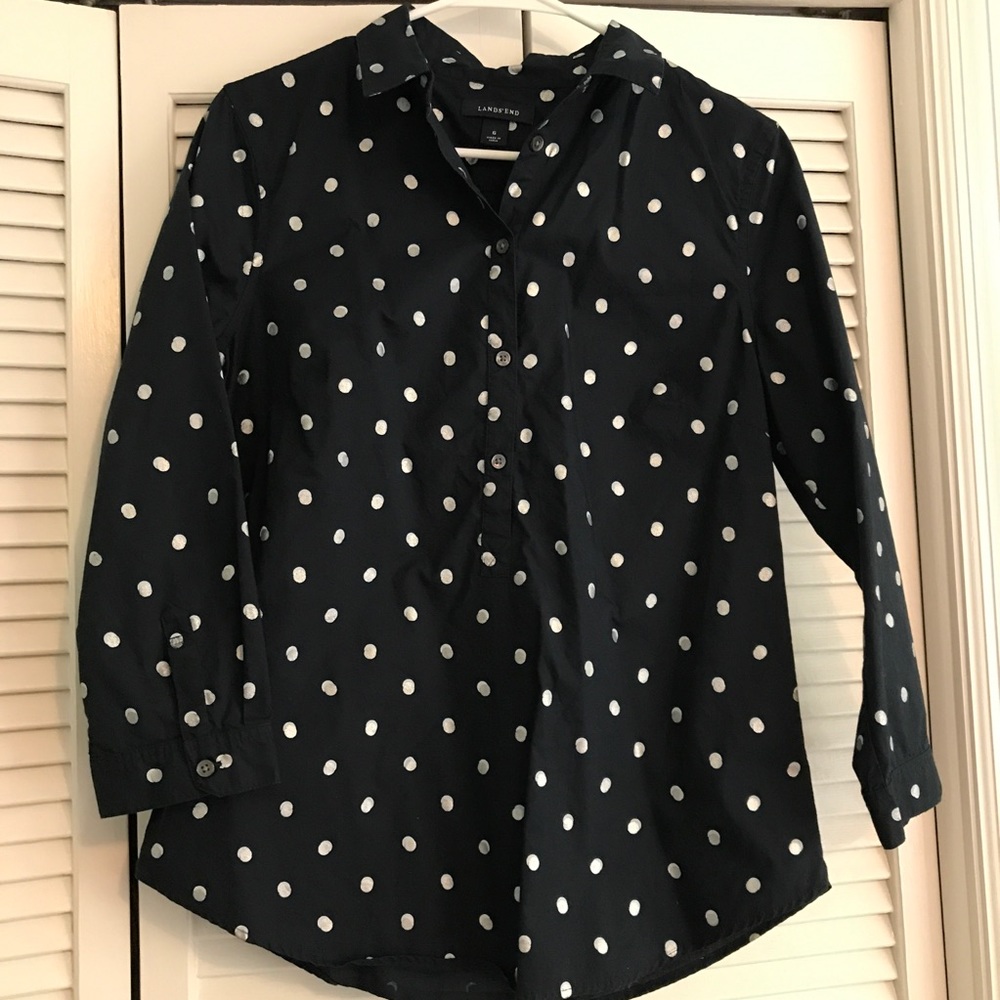 Polka dot Lands End blouse size 6